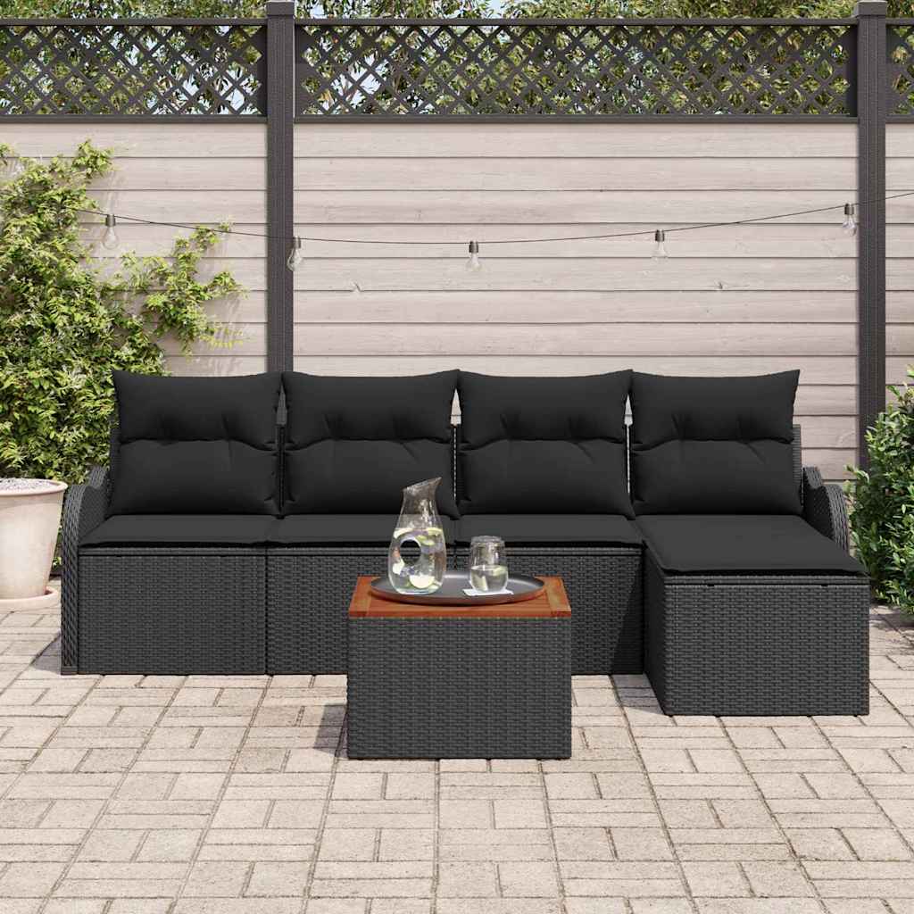 Set Divano da Giardino con archiviazione 6 pcs Nero polyrattan | homemem39