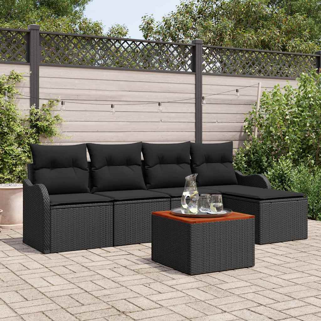 Set Divano da Giardino con archiviazione 6 pcs Nero polyrattan | homemem39