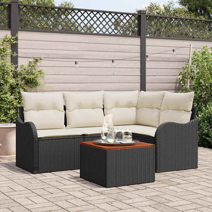 Set Divano da Giardino 5 pcs Nero e Crema polyrattan | homemem39