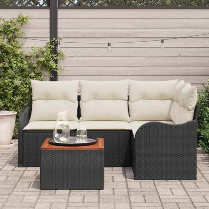 Set Divano da Giardino 5 pcs Nero e Crema polyrattan | homemem39