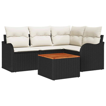 Set Divano da Giardino 5 pcs Nero e Crema polyrattan | homemem39