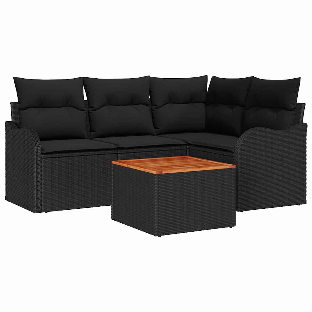 Set Divano da Giardino con archiviazione 5 pcs Nero polyrattan | homemem39