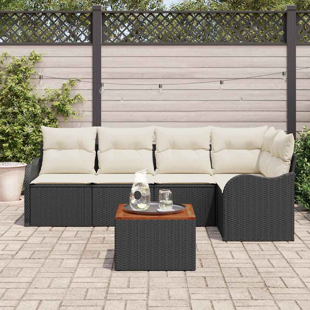 Set Divano da Giardino 6 pcs Nero e Crema polyrattan | homemem39