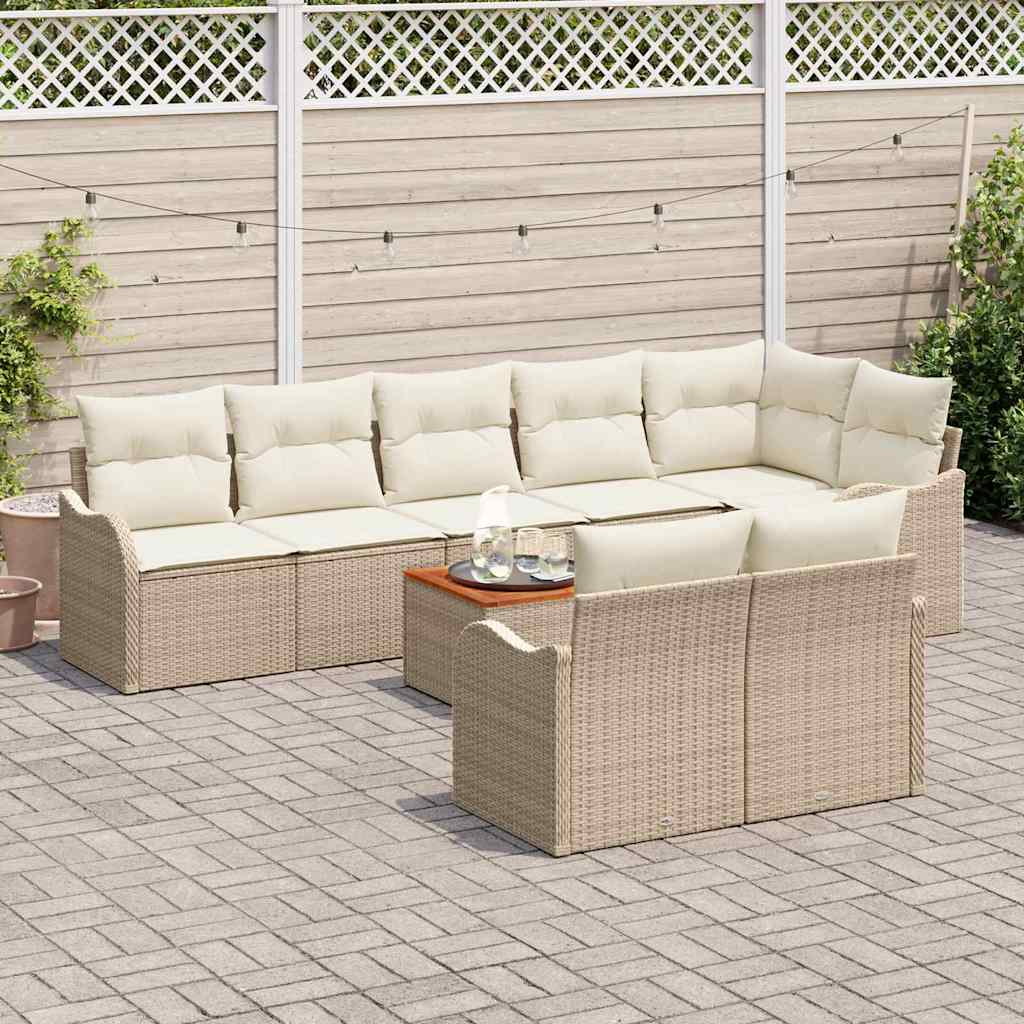 Set Divano da Giardino 9 pcs Beige e Crema polyrattan | homemem39