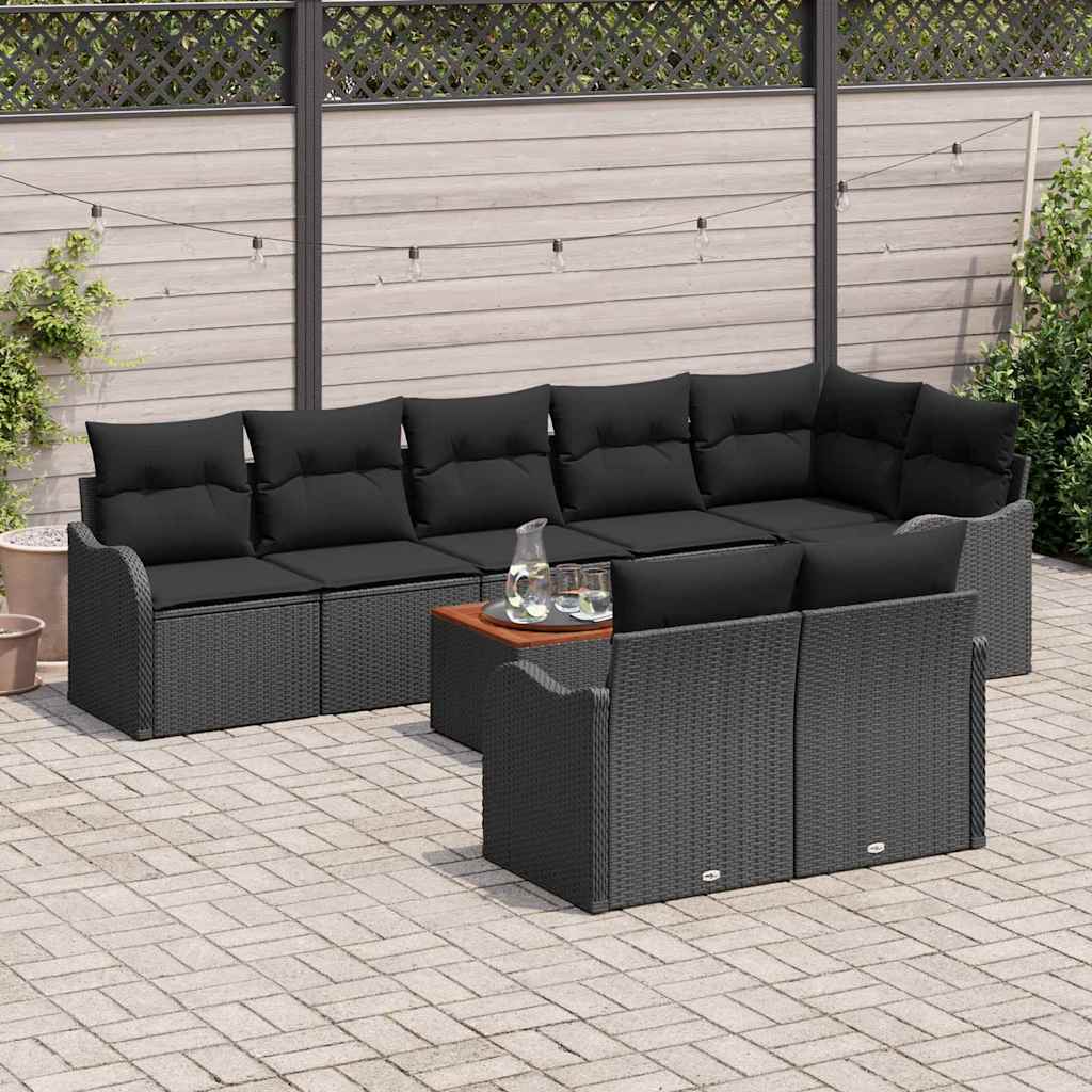 Set Divano da Giardino con archiviazione 9 pcs Nero polyrattan | homemem39