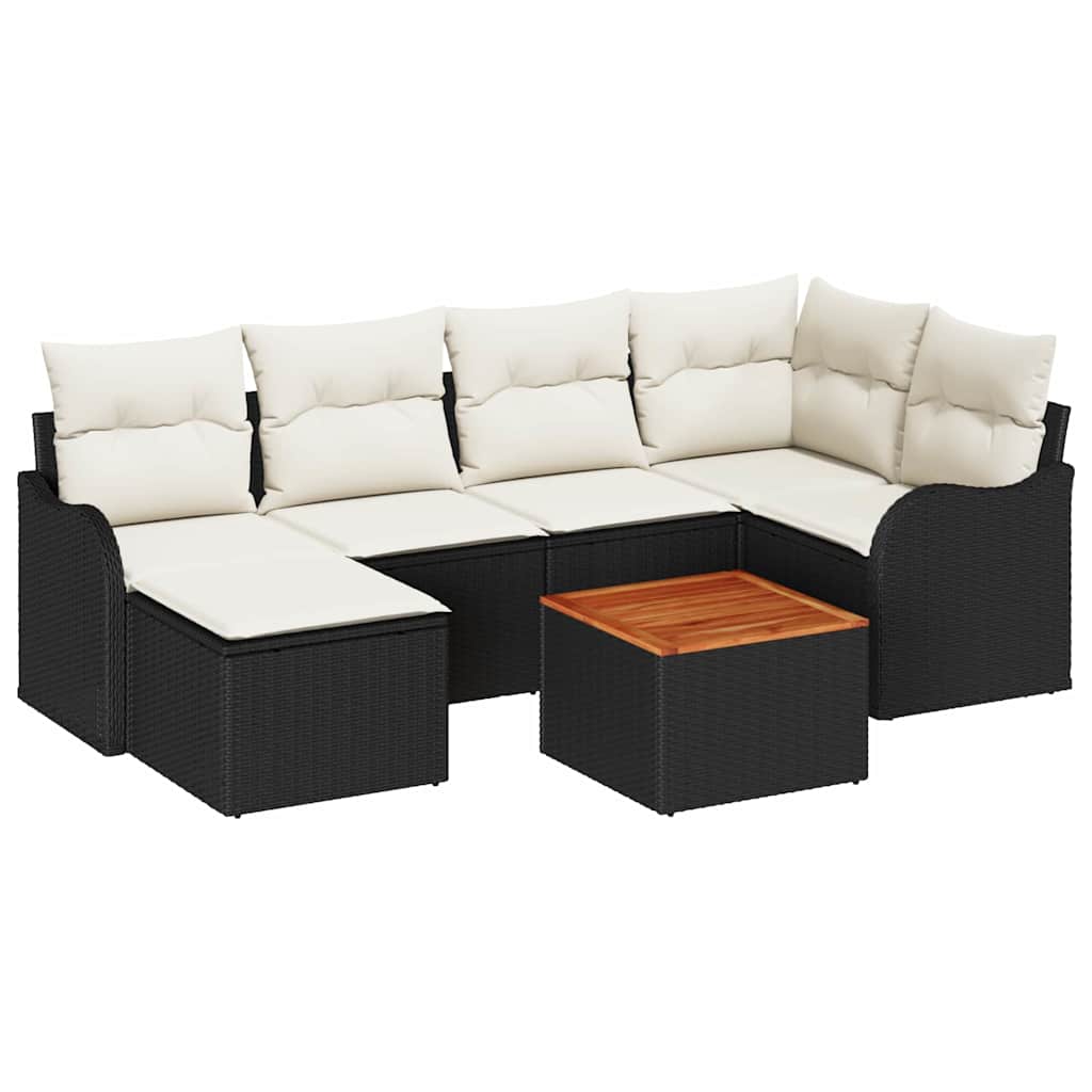 Set Divano da Giardino 7 pcs Nero e Crema polyrattan | homemem39