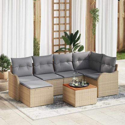 Set Divano da Giardino 7 pcs Beige e Grigio Chiaro polyrattan | homemem39