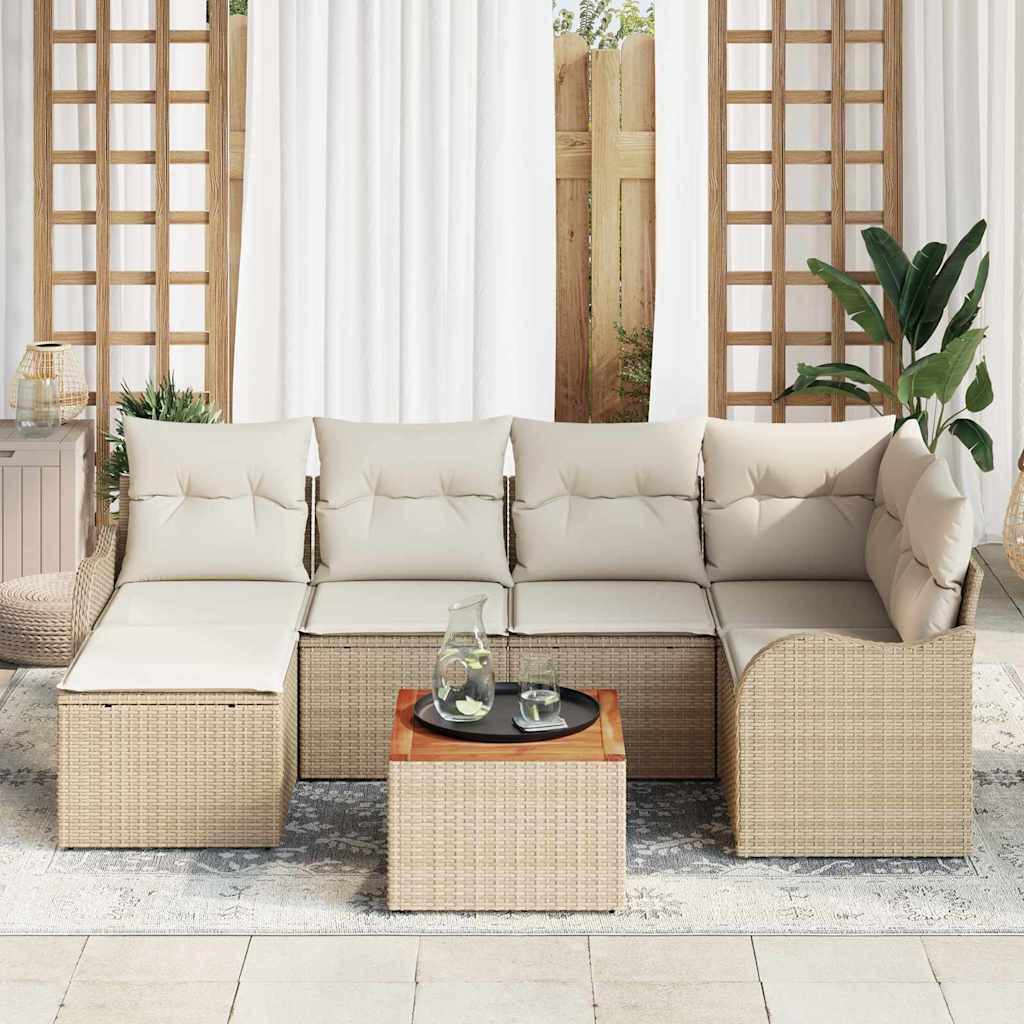 Set Divano da Giardino 7 pcs Beige e Crema polyrattan | homemem39