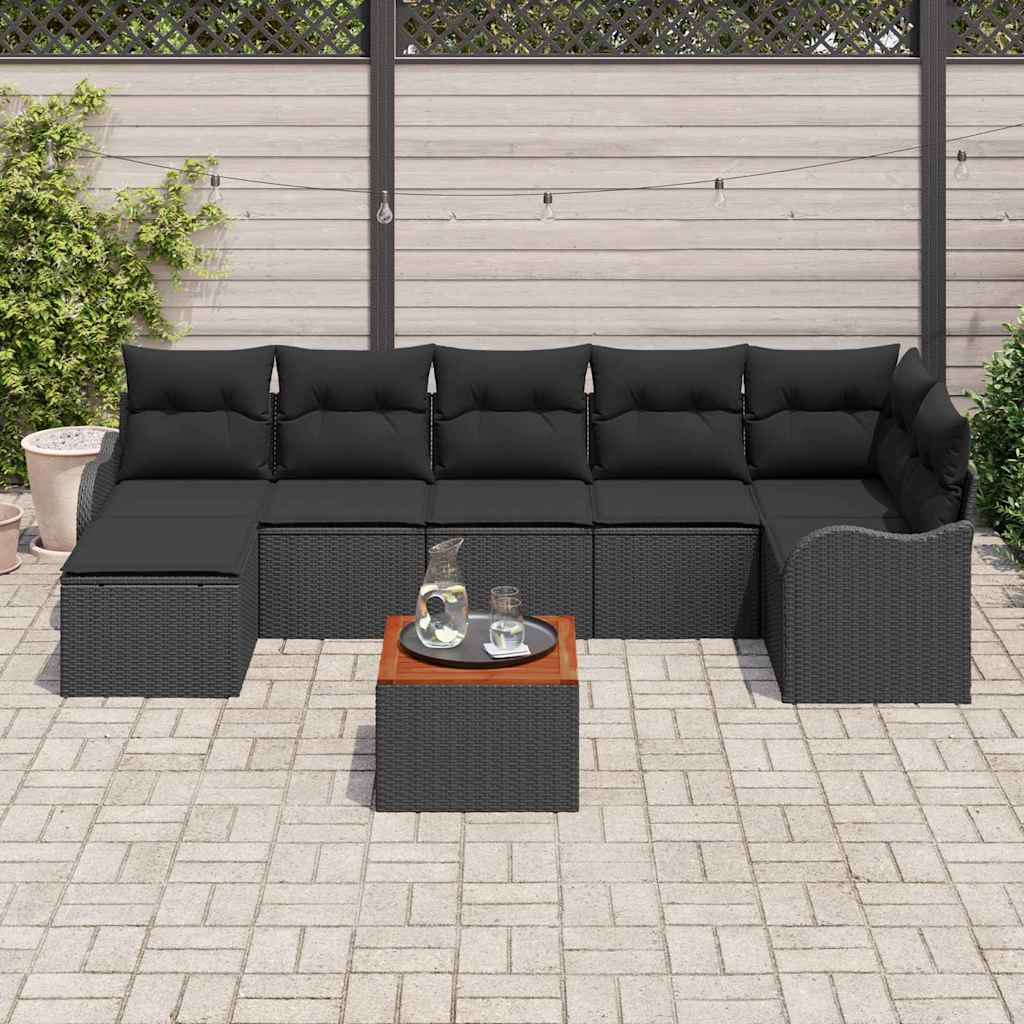 Set Divano da Giardino con archiviazione 8 pcs Nero polyrattan | homemem39