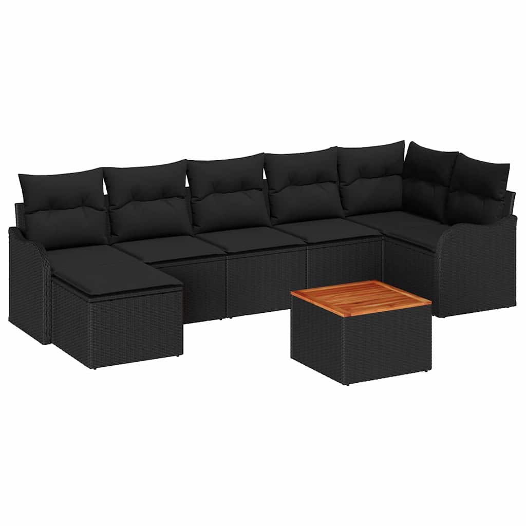 Set Divano da Giardino con archiviazione 8 pcs Nero polyrattan | homemem39