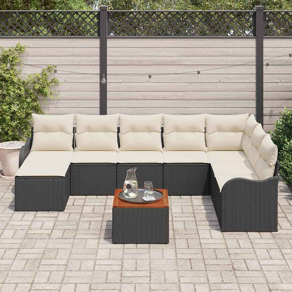 Set Divano da Giardino 9 pcs Nero e Crema polyrattan | homemem39