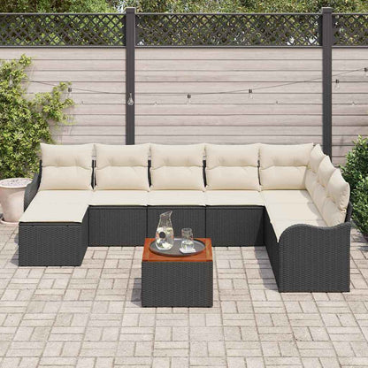 Set Divano da Giardino 9 pcs Nero e Crema polyrattan | homemem39