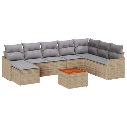 Set Divano da Giardino 9 pcs Beige e Grigio Chiaro polyrattan | homemem39