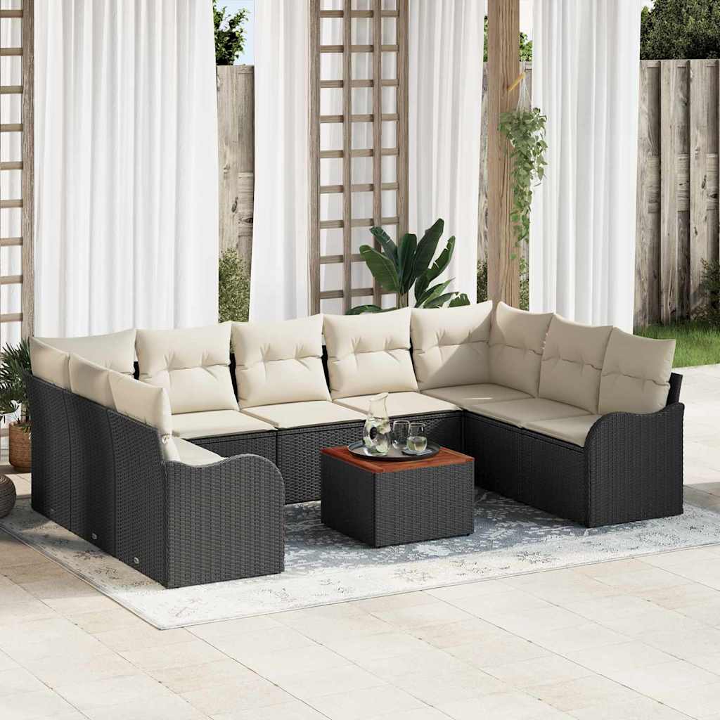 Set Divano da Giardino 10 pcs Nero e Crema polyrattan | homemem39