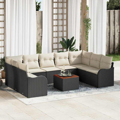 Set Divano da Giardino 10 pcs Nero e Crema polyrattan | homemem39