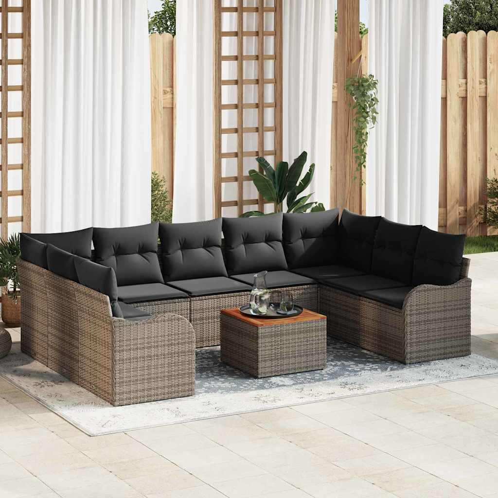 Set Divano da Giardino 10 pcs Grigio polyrattan | homemem39