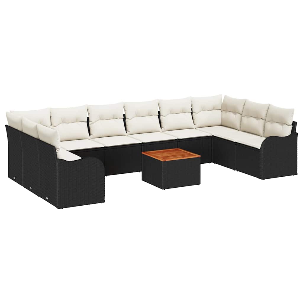 Set Divano da Giardino 11 pcs Nero e Crema polyrattan | homemem39