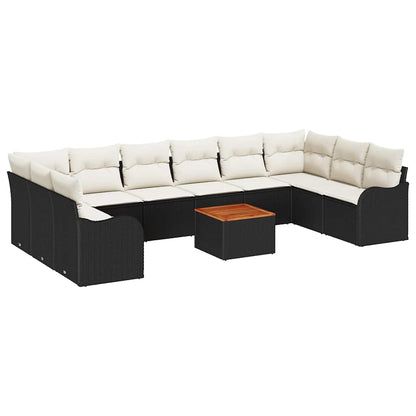 Set Divano da Giardino 11 pcs Nero e Crema polyrattan | homemem39