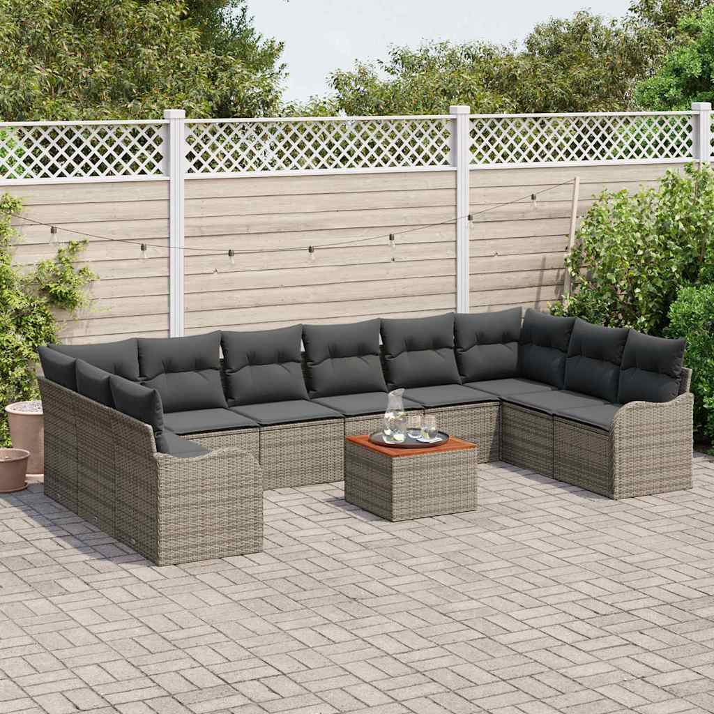 Set Divano da Giardino 11 pcs Grigio polyrattan | homemem39