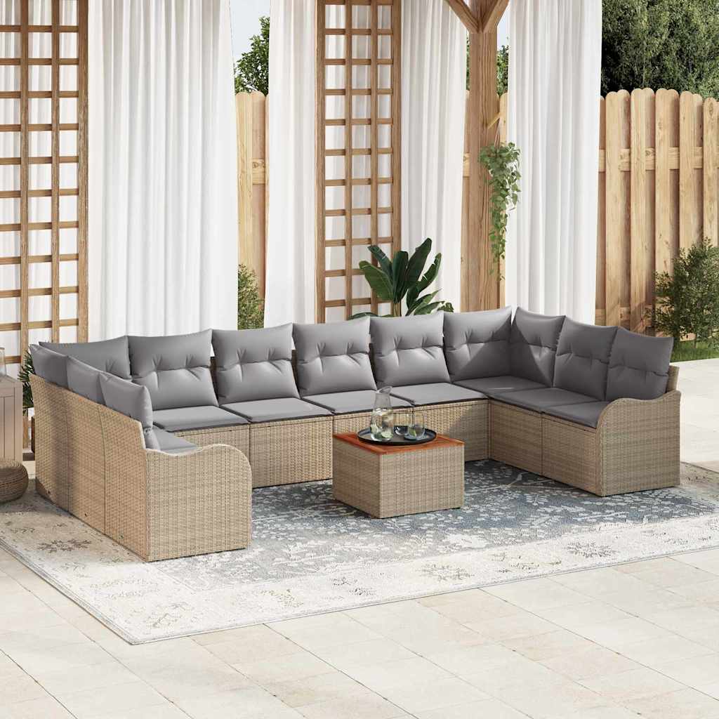Set Divano da Giardino 11 pcs Beige e Grigio Chiaro polyrattan | homemem39
