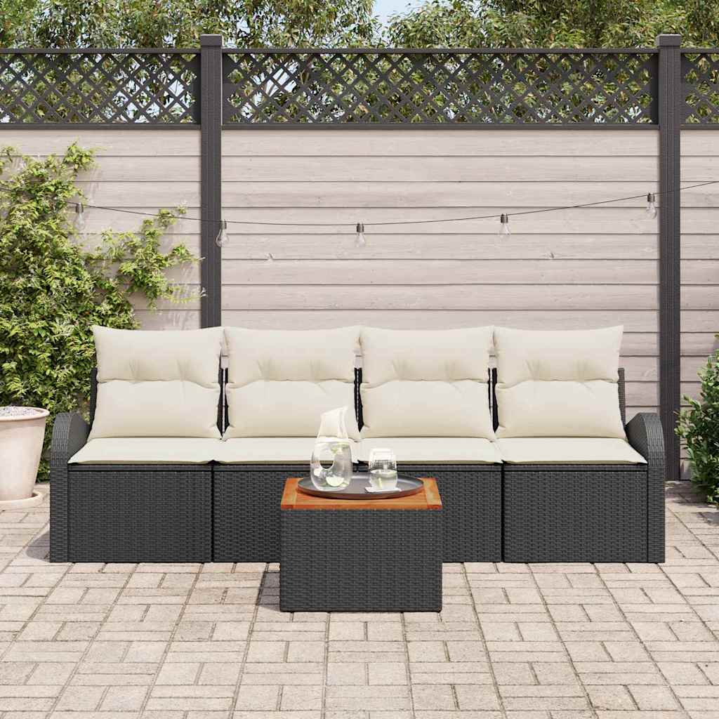 Set Divano da Giardino 5 pcs Nero e Crema polyrattan | homemem39