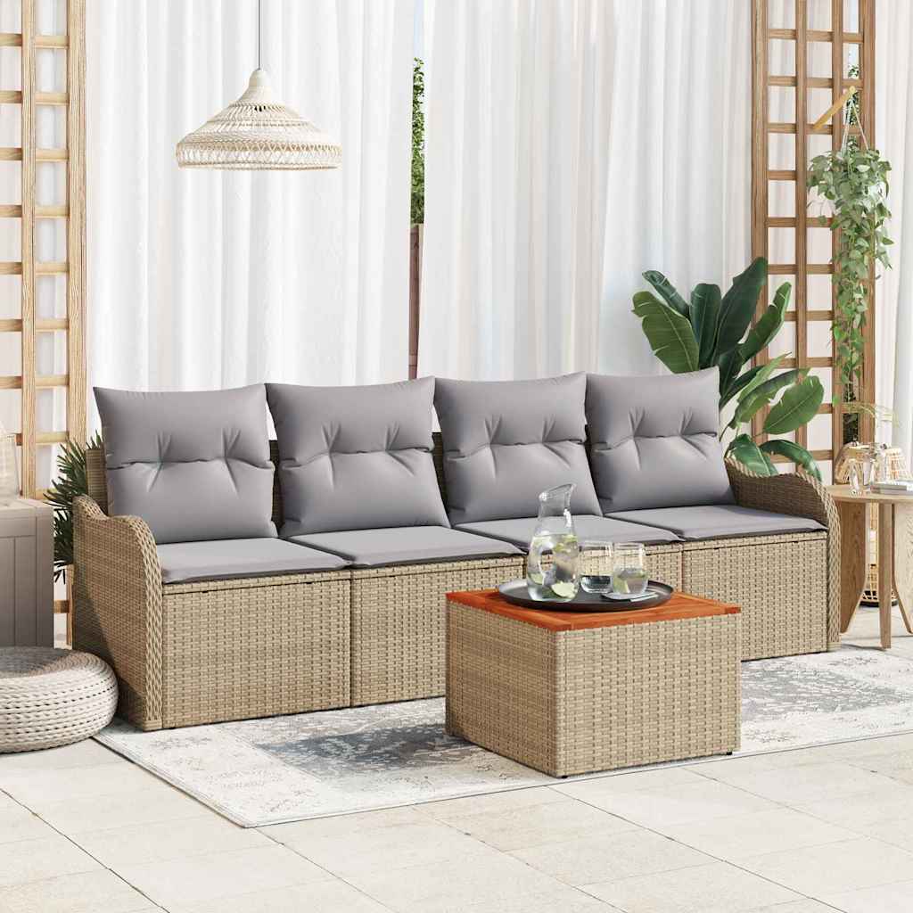 Set Divano da Giardino 5 pcs Beige e Grigio Chiaro polyrattan | homemem39