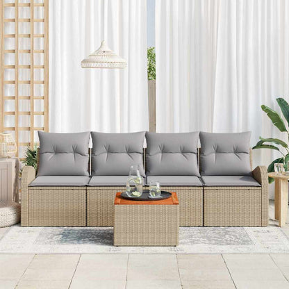 Set Divano da Giardino 5 pcs Beige e Grigio Chiaro polyrattan | homemem39