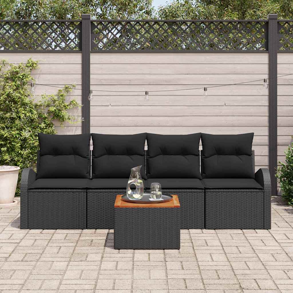 Set Divano da Giardino con archiviazione 5 pcs Nero polyrattan | homemem39