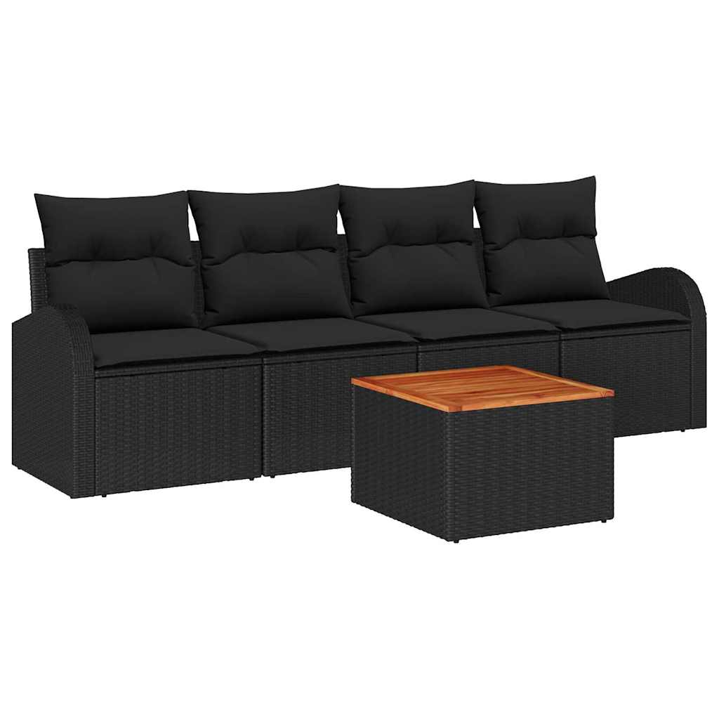 Set Divano da Giardino con archiviazione 5 pcs Nero polyrattan | homemem39