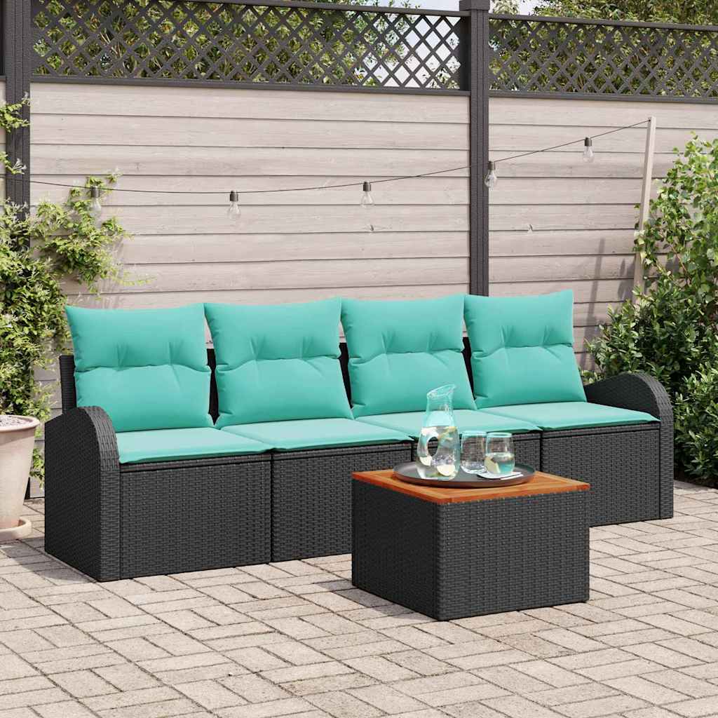 Set Divano da Giardino 5 pcs Nero e Turchese polyrattan | homemem39