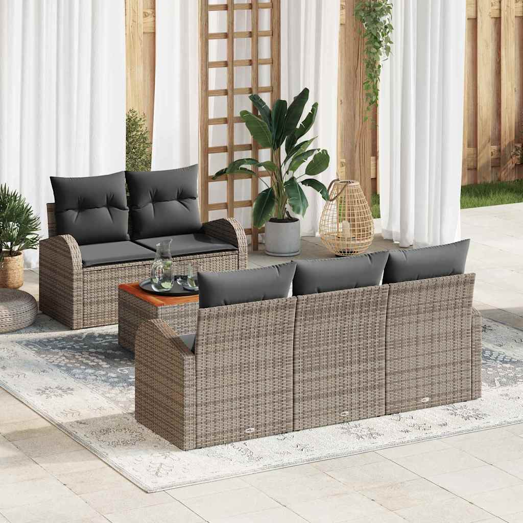 Set Divano da Giardino 6 pcs Grigio polyrattan | homemem39