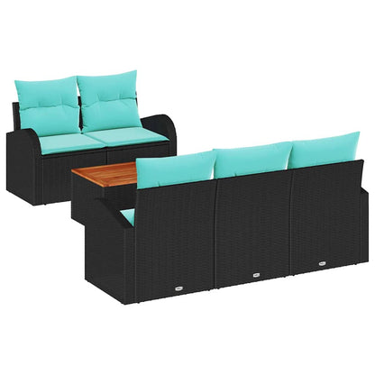 Set Divano da Giardino 6 pcs Nero e Turchese polyrattan | homemem39