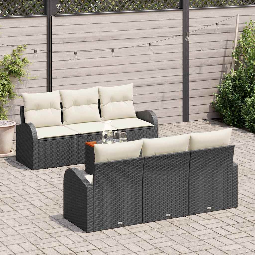 Set Divano da Giardino 7 pcs Nero e Crema polyrattan | homemem39