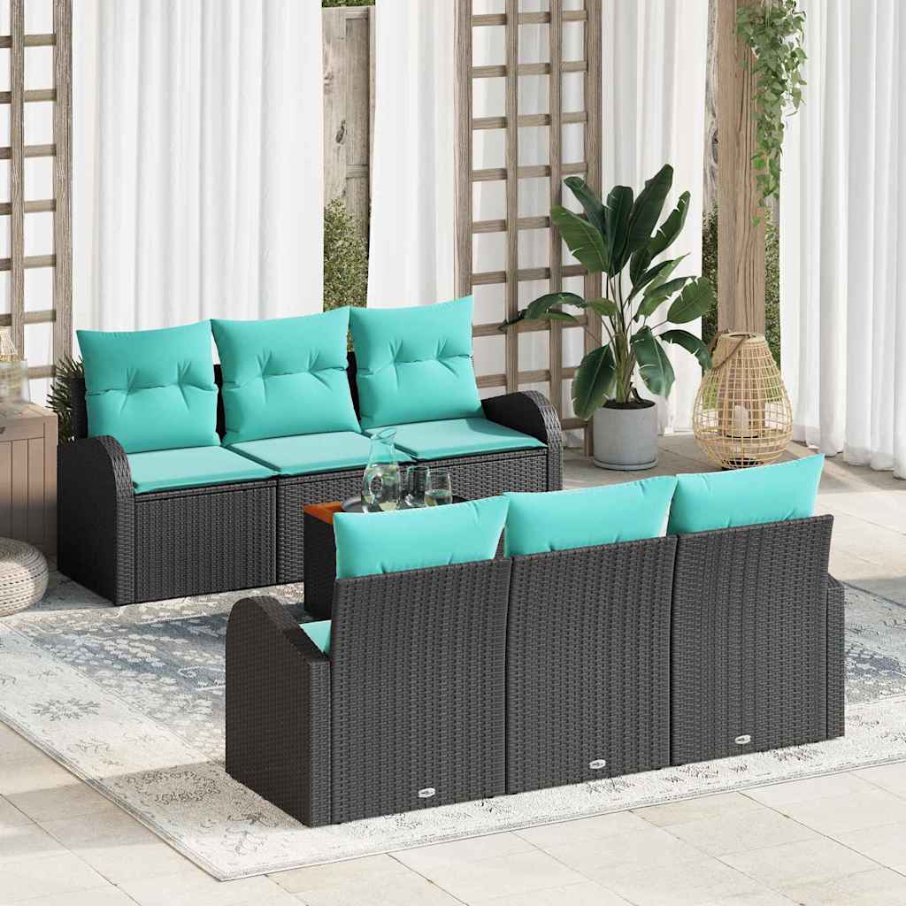 Set Divano da Giardino 7 pcs Nero e Turchese polyrattan | homemem39