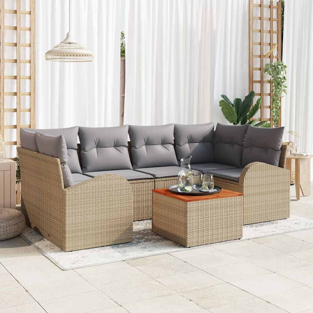 Set Divano da Giardino 7 pcs Beige e Grigio Chiaro polyrattan | homemem39