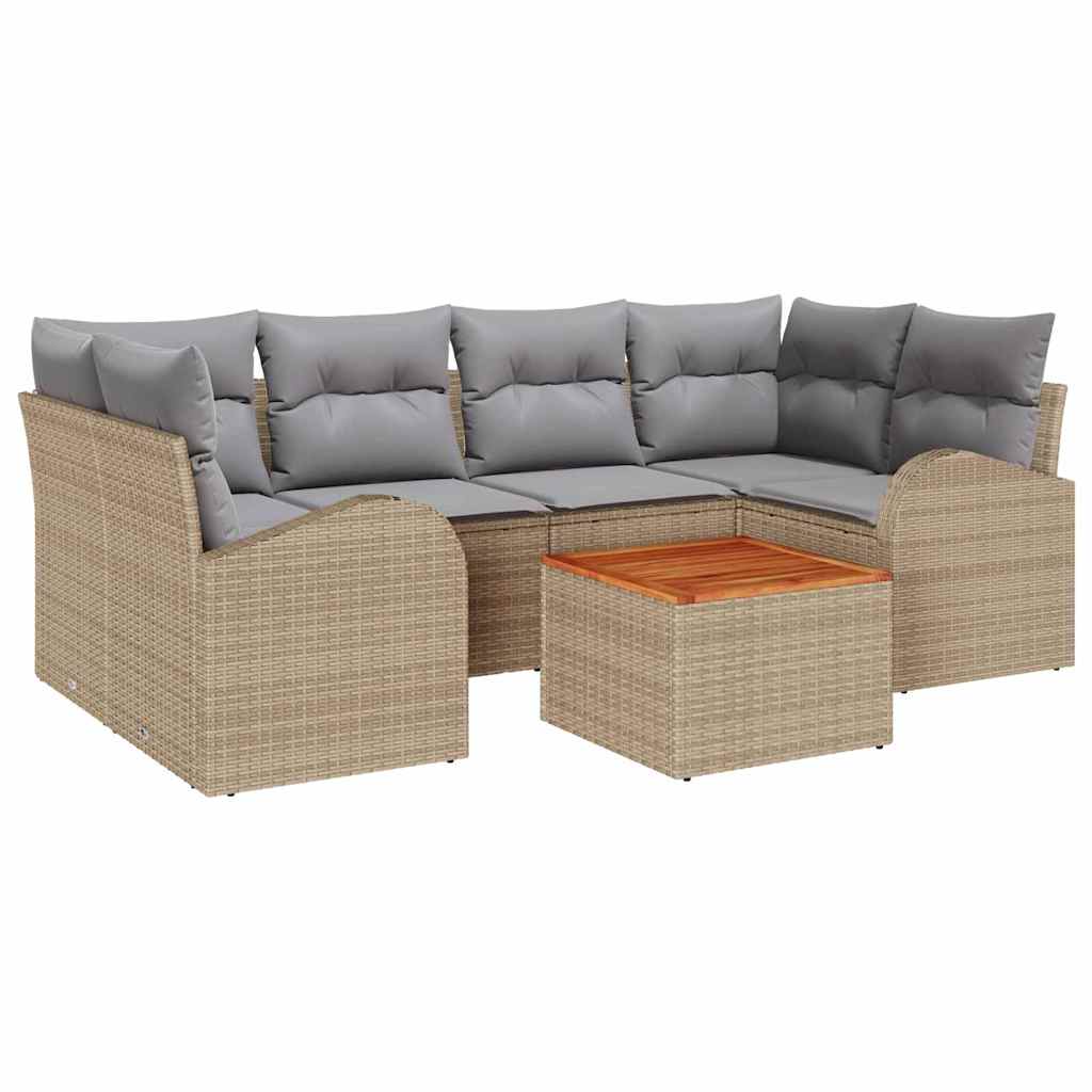 Set Divano da Giardino 7 pcs Beige e Grigio Chiaro polyrattan | homemem39