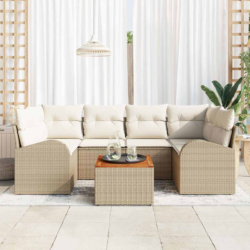 Set Divano da Giardino 7 pcs Beige e bianco