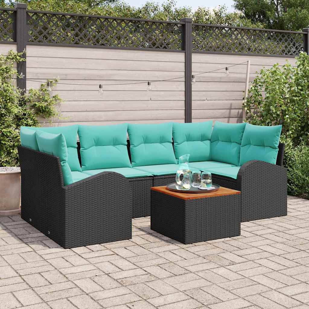 Set Divano da Giardino 7 pcs Nero e Turchese polyrattan | homemem39