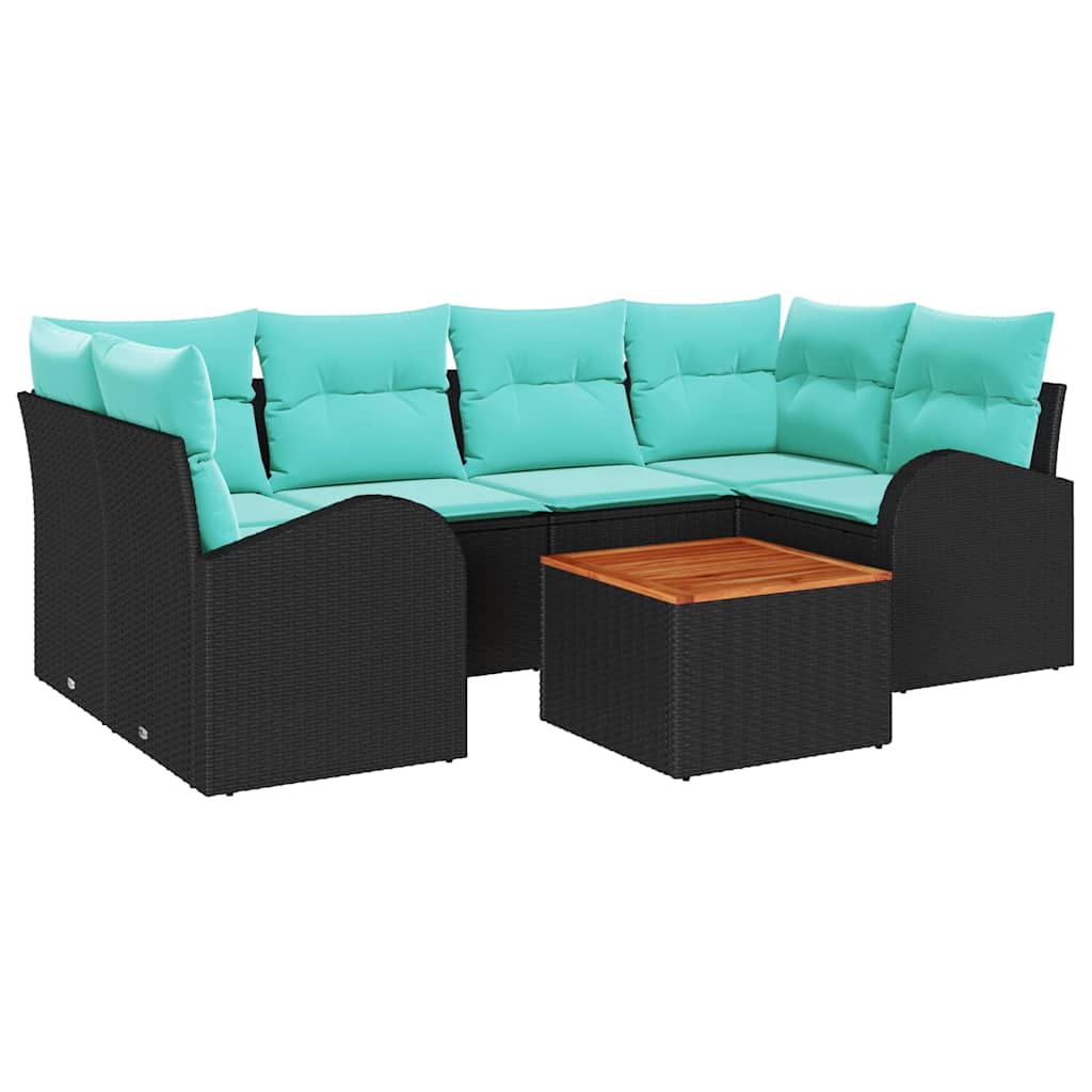 Set Divano da Giardino 7 pcs Nero e Turchese polyrattan | homemem39
