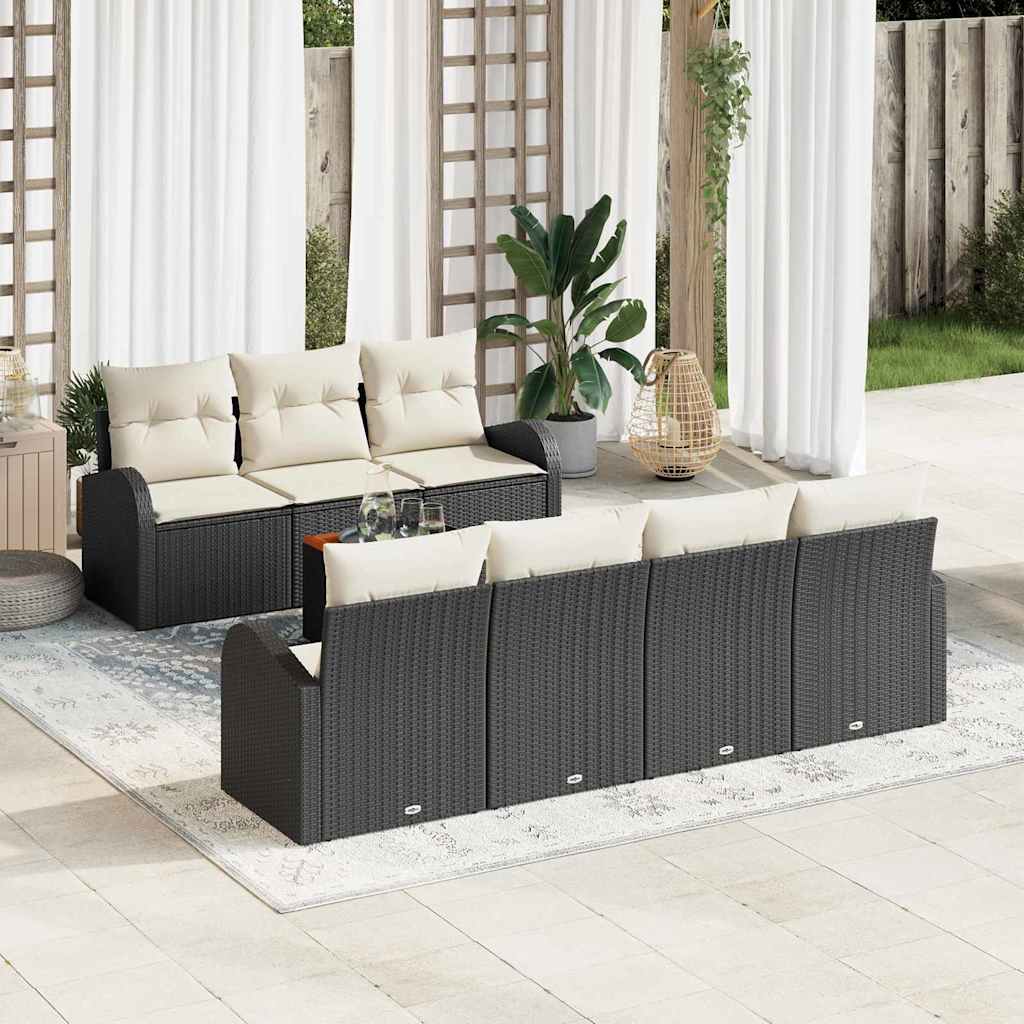 Set Divano da Giardino 8 pcs Nero e Crema polyrattan | homemem39