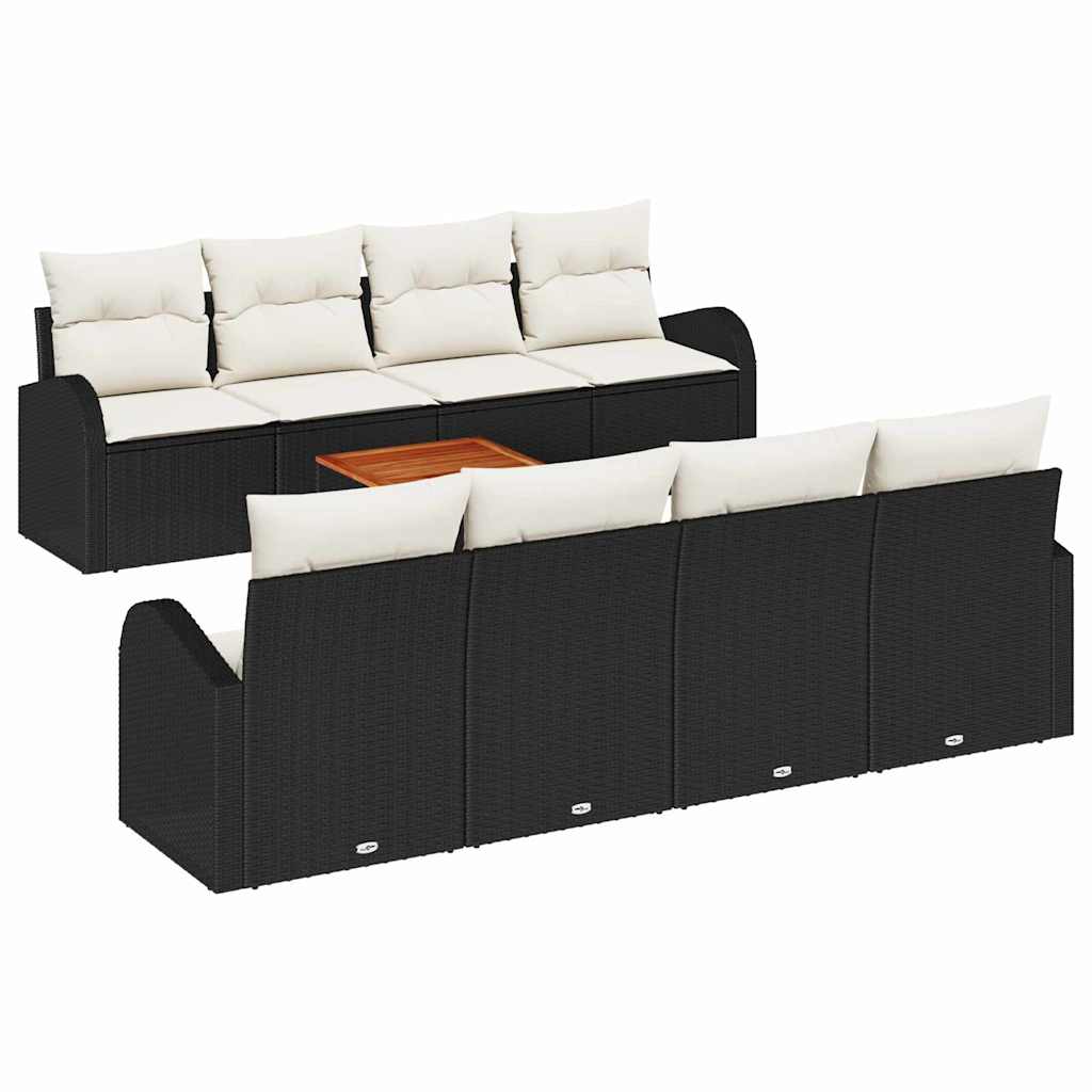 Set Divano da Giardino 9 pcs Nero e Crema polyrattan | homemem39