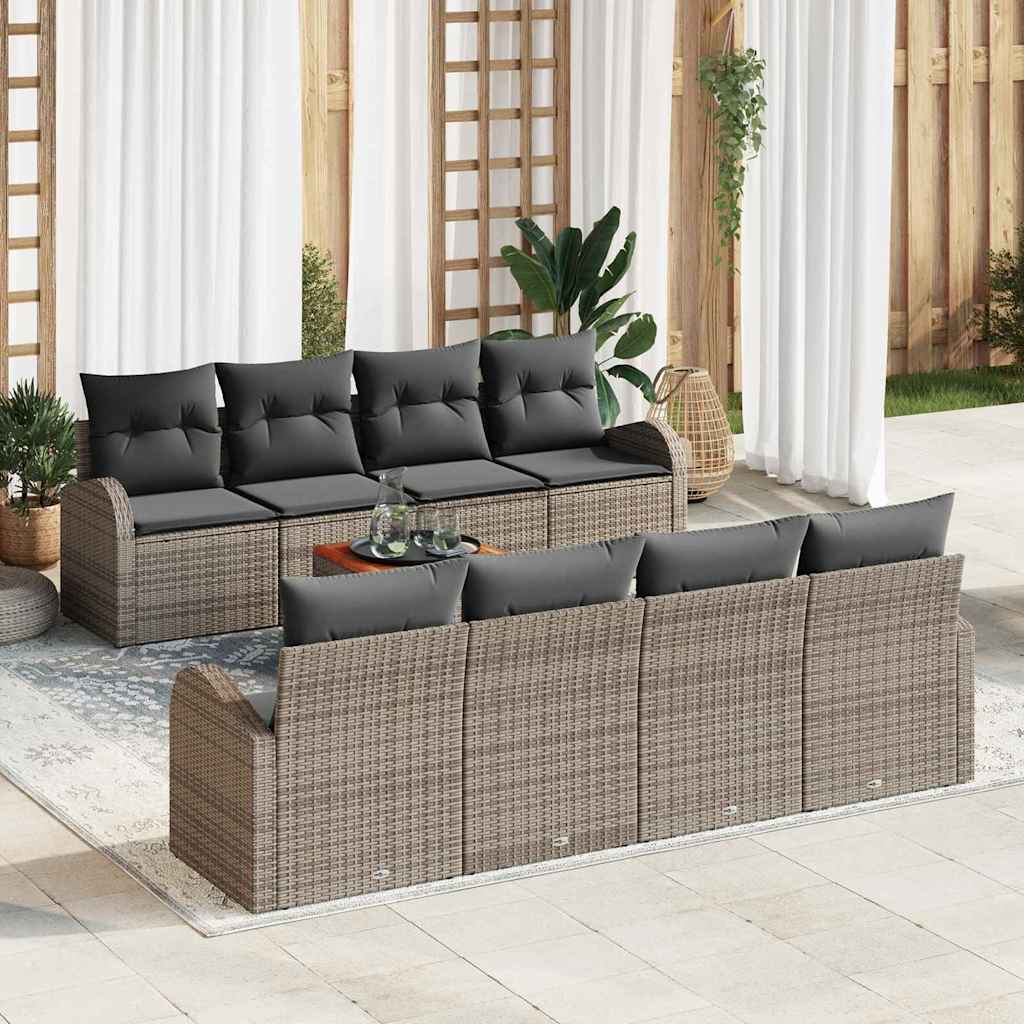 Set Divano da Giardino 9 pcs Grigio polyrattan