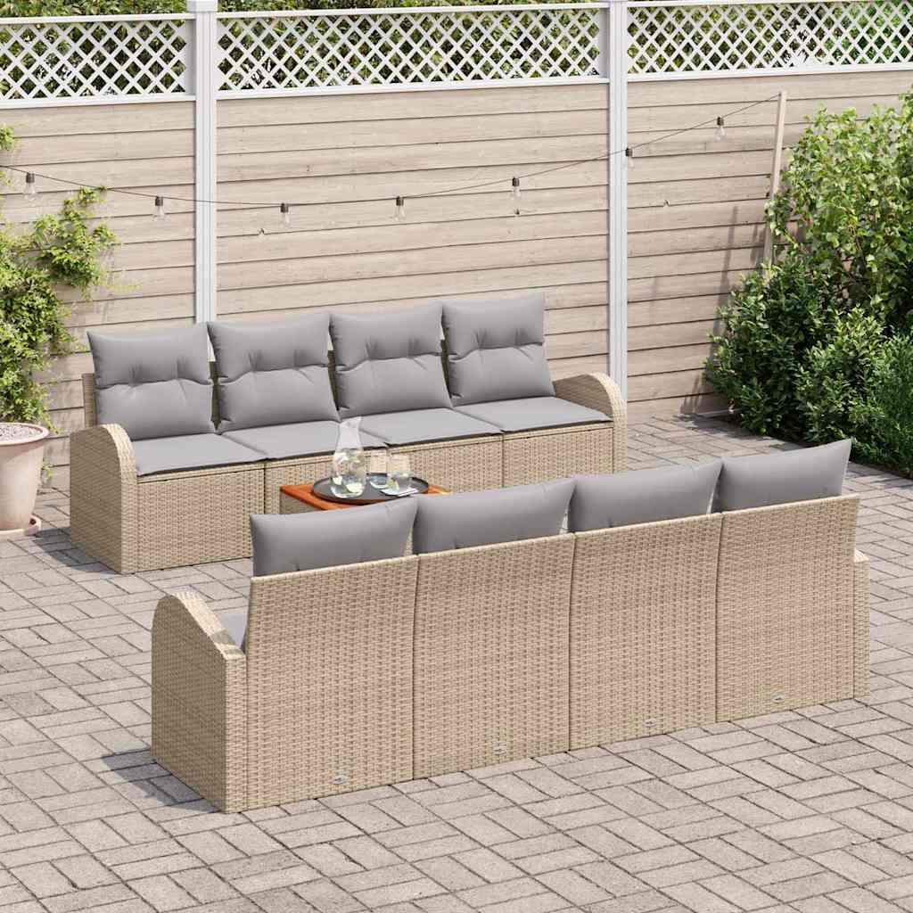Set Divano da Giardino 9 pcs Beige e Grigio Chiaro polyrattan