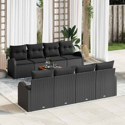 Set Divano da Giardino 9 pz Nero polyrattan