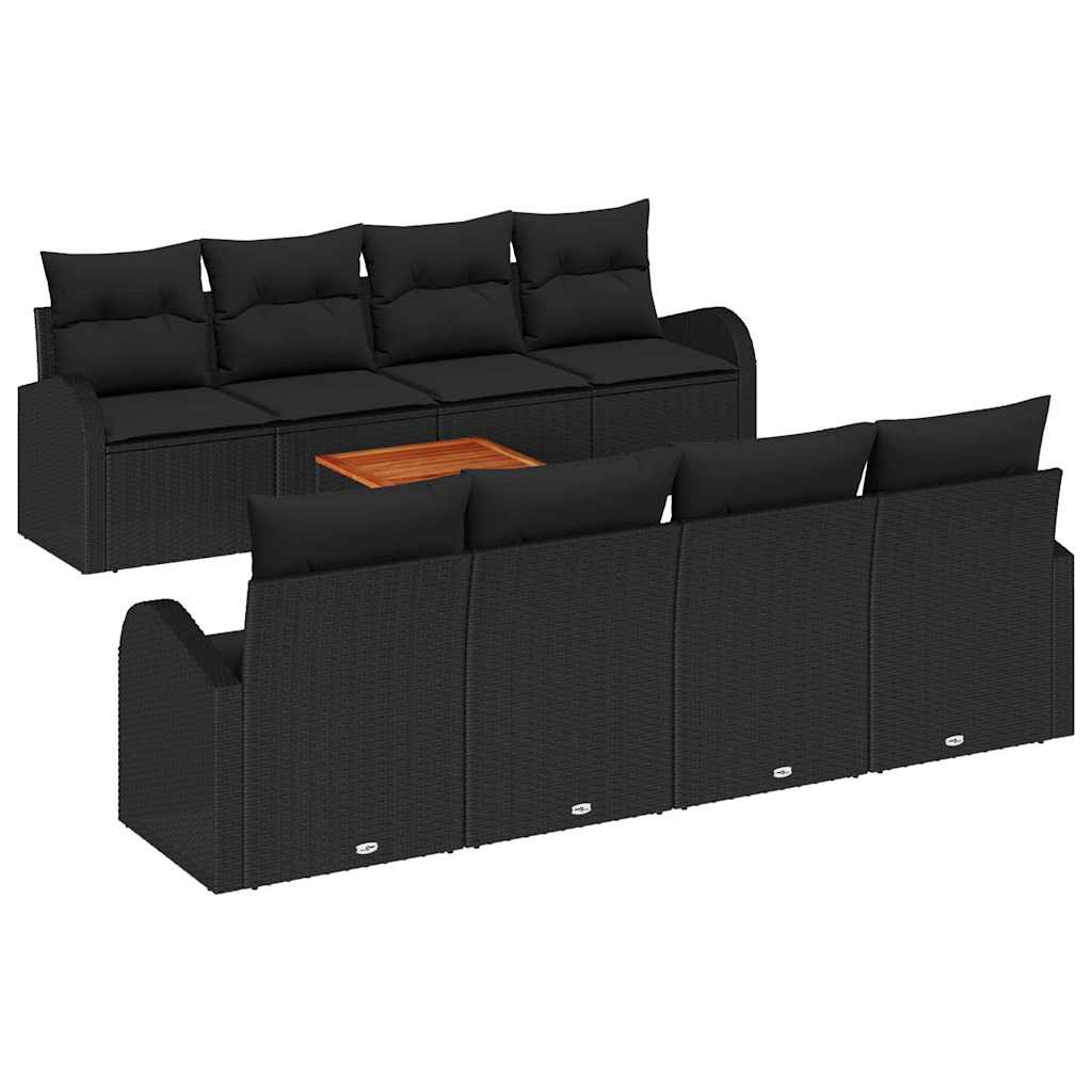 Set Divano da Giardino 9 pz Nero polyrattan