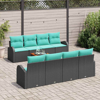 Set Divano da Giardino 9 pcs Nero e Turchese polyrattan | homemem39
