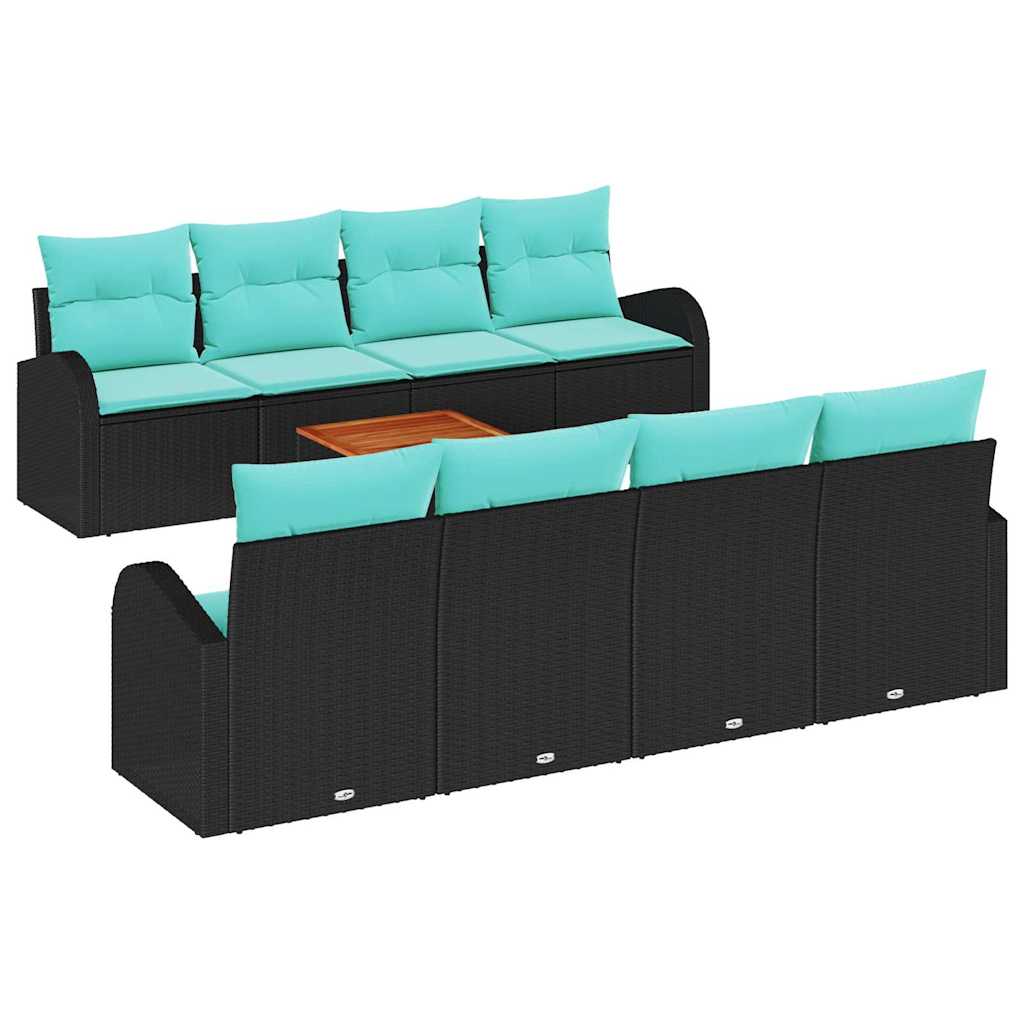 Set Divano da Giardino 9 pcs Nero e Turchese polyrattan | homemem39
