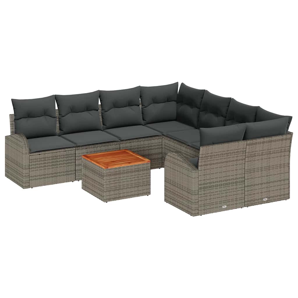 Set Divano da Giardino 9 pcs Grigio polyrattan | homemem39
