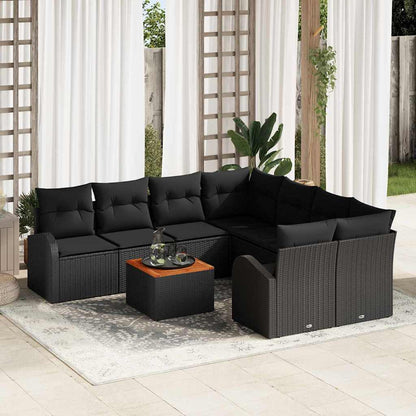 Set Divano da Giardino con archiviazione 9 pcs Nero polyrattan | homemem39