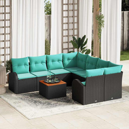 Set Divano da Giardino 9 pcs Nero e Turchese polyrattan | homemem39